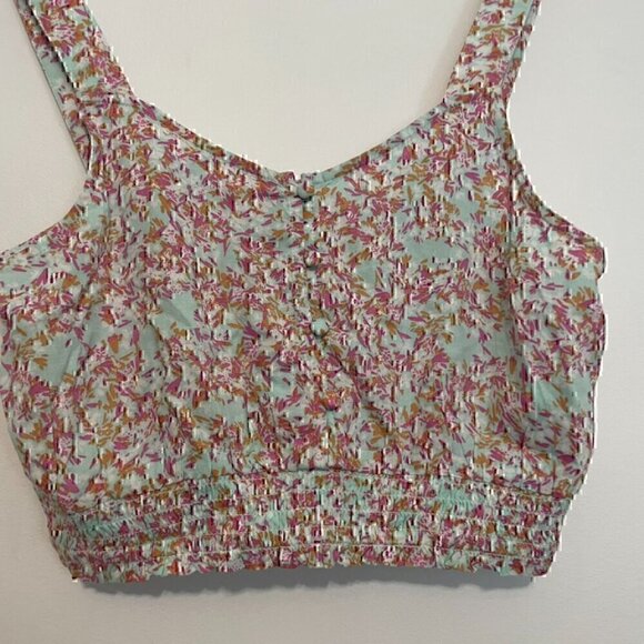 NEW NWT ROXY Sea Fog Strappy Tank Top Mint Green Multi Ditsy Floral Crop Top M - Picture 4 of 12